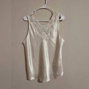 Women’s Vintage Lace Trim Satin Camisole in Ivory Size XLarge